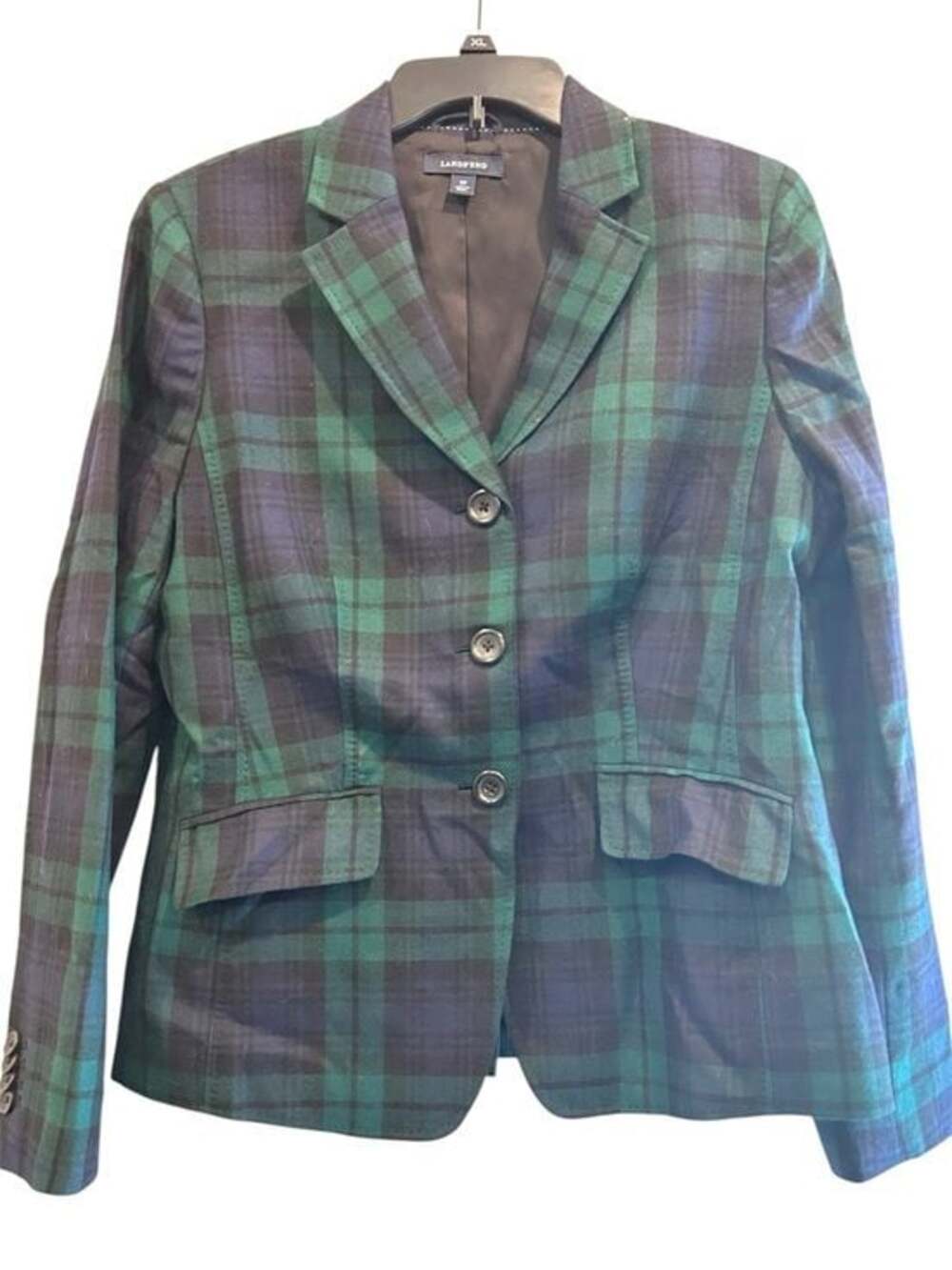 Lands’ End Women’s Black Watch Plaid Wool Blazer Size 12